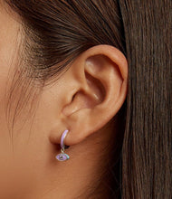 Load image into Gallery viewer, Purple Evil Eye Silver Hoop Earrings - Earrings