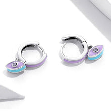 Load image into Gallery viewer, Purple Evil Eye Silver Hoop Earrings - Earrings