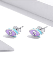Load image into Gallery viewer, Purple Evil Eye Silver Stud Earrings - Earrings