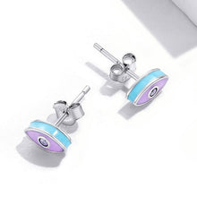 Load image into Gallery viewer, Purple Evil Eye Silver Stud Earrings - Earrings