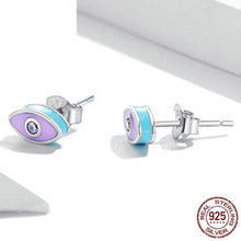 Load image into Gallery viewer, Purple Evil Eye Silver Stud Earrings - Earrings