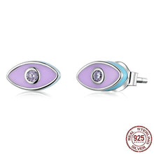 Load image into Gallery viewer, Purple Evil Eye Silver Stud Earrings - Earrings