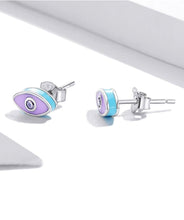 Load image into Gallery viewer, Purple Evil Eye Silver Stud Earrings - Earrings