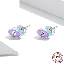 Load image into Gallery viewer, Purple Evil Eye Silver Stud Earrings - Earrings