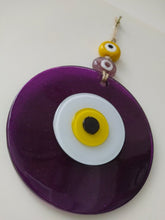 Load image into Gallery viewer, Purple Evil Eye Wall Hangings - Wall HangingDark Purple with Yellow Eyes - Round Shape