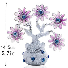 Load image into Gallery viewer, Purple Flowers with Evil Eyes in Feng Shui Money Bag Desktop Ornament - Ornament