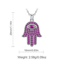 Load image into Gallery viewer, Purple Stone Hamsa Hand Evil Eye Silver Pendant and Necklace - NecklacePendant and Chain