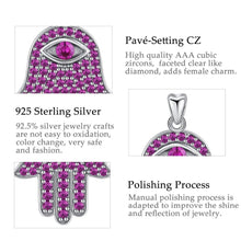 Load image into Gallery viewer, Purple Stone Hamsa Hand Evil Eye Silver Pendant and Necklace - NecklacePendant and Chain