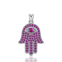 Load image into Gallery viewer, Purple Stone Hamsa Hand Evil Eye Silver Pendant and Necklace - NecklaceOnly Pendant