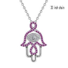 Load image into Gallery viewer, Purple Stone Hamsa Hand Silver Pendant and Necklace - NecklaceWith 20" Chain