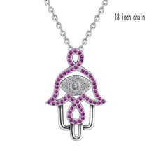 Load image into Gallery viewer, Purple Stone Hamsa Hand Silver Pendant and Necklace - NecklaceWith 18" Chain