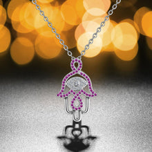 Load image into Gallery viewer, Purple Stone Hamsa Hand Silver Pendant and Necklace - NecklaceOnly Pendant