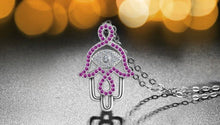 Load image into Gallery viewer, Purple Stone Hamsa Hand Silver Pendant and Necklace - NecklaceOnly Pendant