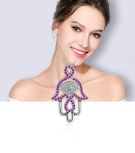 Load image into Gallery viewer, Purple Stone Hamsa Hand Silver Pendant and Necklace - NecklaceOnly Pendant