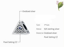 Load image into Gallery viewer, Pyramid Shaped Blue Stone Evil Eye Silver Charm Bead - Charm Bead