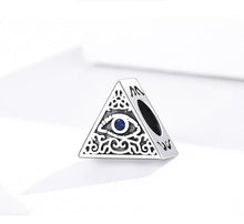 Load image into Gallery viewer, Pyramid Shaped Blue Stone Evil Eye Silver Charm Bead - Charm Bead