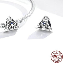 Load image into Gallery viewer, Pyramid Shaped Blue Stone Evil Eye Silver Charm Bead - Charm Bead