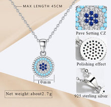 Load image into Gallery viewer, Radiant Blue and White Stone Studded Evil Eye Silver Necklace - Necklace
