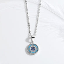 Load image into Gallery viewer, Radiant Blue and White Stone Studded Evil Eye Silver Necklace - Necklace
