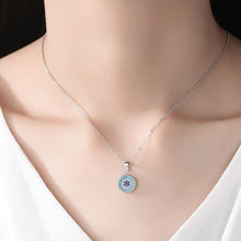 Load image into Gallery viewer, Radiant Blue and White Stone Studded Evil Eye Silver Necklace - Necklace