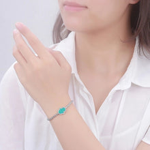 Load image into Gallery viewer, Radiant Blue Hamsa Hand Silver Bracelet - Bracelet