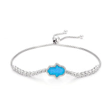 Load image into Gallery viewer, Radiant Blue Hamsa Hand Silver Bracelet - Bracelet