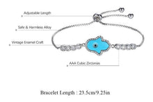 Load image into Gallery viewer, Radiant Blue Hamsa with Evil Eye Copper Bracelet - BraceletBlack Gun Metal