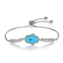 Load image into Gallery viewer, Radiant Blue Hamsa with Evil Eye Copper Bracelet - BraceletSilver