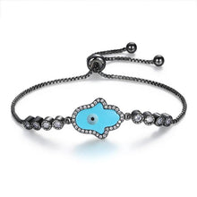 Load image into Gallery viewer, Radiant Blue Hamsa with Evil Eye Copper Bracelet - BraceletBlack Gun Metal