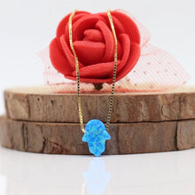 Load image into Gallery viewer, Radiant Opal Stone Hamsa Hand Necklaces - NecklaceColor 7