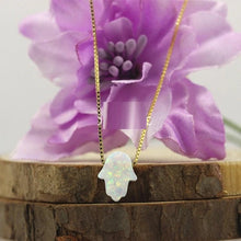 Load image into Gallery viewer, Radiant Opal Stone Hamsa Hand Necklaces - NecklaceColor 7
