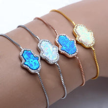 Load image into Gallery viewer, Radiant Stone Hamsa Hand Silver Bracelets - BraceletBlue OpalRose Gold