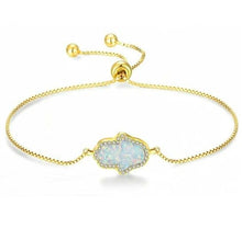 Load image into Gallery viewer, Radiant Stone Hamsa Hand Silver Bracelets - BraceletWhite OpalGold
