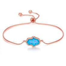 Load image into Gallery viewer, Radiant Stone Hamsa Hand Silver Bracelets - BraceletBlue OpalRose Gold