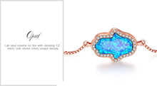 Load image into Gallery viewer, Radiant Stone Hamsa Hand Silver Bracelets - BraceletBlue OpalRose Gold