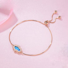 Load image into Gallery viewer, Radiant Stone Hamsa Hand Silver Bracelets - BraceletBlue OpalRose Gold