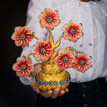 Load image into Gallery viewer, Red Flowers with Evil Eyes in Feng Shui Money Pot Desktop Ornament - Ornament