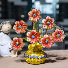 Load image into Gallery viewer, Red Flowers with Evil Eyes in Feng Shui Money Pot Desktop Ornament - Ornament