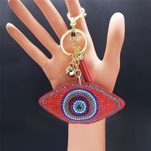 Load image into Gallery viewer, Red Stone Studded Evil Eye Keychains - KeychainEye Shaped