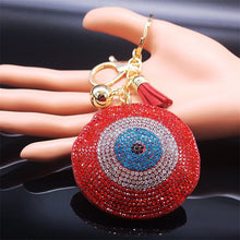 Load image into Gallery viewer, Red Stone Studded Evil Eye Keychains - KeychainEvil Eye with Hamsa Hand