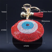 Load image into Gallery viewer, Red Stone Studded Evil Eye Keychains - KeychainEvil Eye with Hamsa Hand