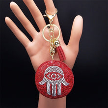 Load image into Gallery viewer, Red Stone Studded Evil Eye Keychains - KeychainEvil Eye with Hamsa Hand