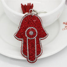 Load image into Gallery viewer, Red Stone Studded Hamsa Hand with Evil Eye Keychain - Keychain
