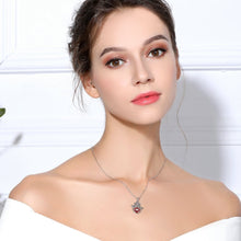 Load image into Gallery viewer, Red Stoned Lotus Flower with Evil Eye Hamsa Hand Silver Pendant and Necklace - NecklacePendant and Chain