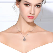 Load image into Gallery viewer, Red Stoned Lotus Flower with Evil Eye Hamsa Hand Silver Pendant and Necklace - NecklacePendant and Chain