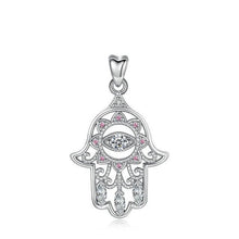 Load image into Gallery viewer, Silver and Crystal Hamsa Hand Evil Eye Silver Pendant - NecklaceOnly Pendant