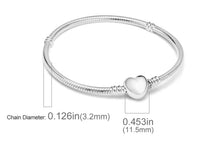 Load image into Gallery viewer, Silver Bracelets for Evil Eye and Hamsa Charms - JewelleryShiny Silver Heart Clasp - Snake Chain Bracelet5.9β or 15 cm