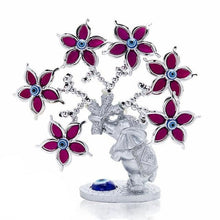 Load image into Gallery viewer, Silver Elephant with Purple Flowers and Evil Eyes Desktop Ornament - Ornament