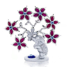 Load image into Gallery viewer, Silver Elephant with Purple Flowers and Evil Eyes Desktop Ornament - Ornament