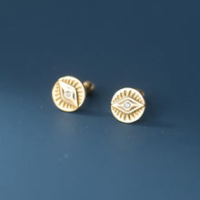 Load image into Gallery viewer, Silver Engraved Evil Eye Symbol Earrings - EarringsGold